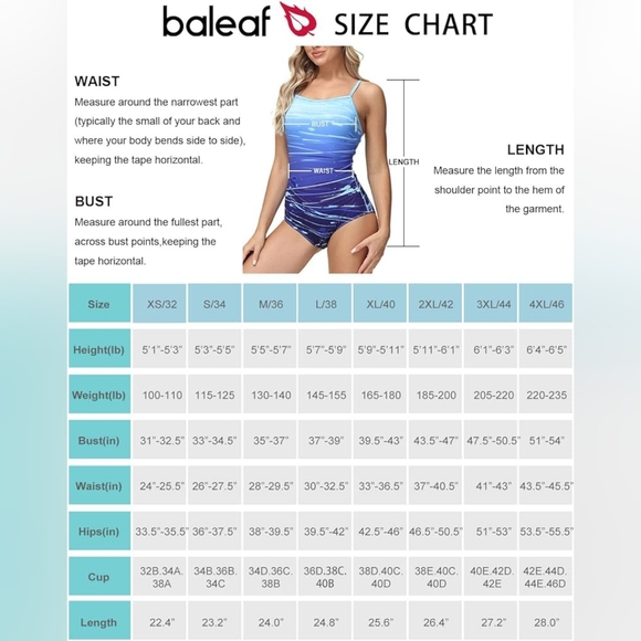 BALEAF Swimsuit Athletic Takini Adjustable Strap US32 Blue - Picture 4 of 4